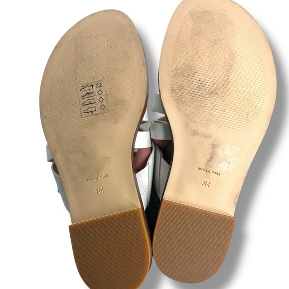 Michael Kors White Nora Toe Ring leather Sandals Size 7 Strappy Flat Sandals - Picture 10 of 11